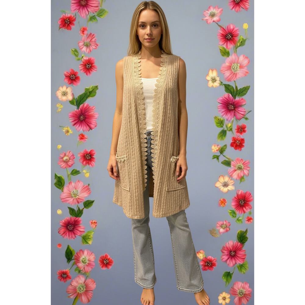 Origami Taupe Sweater Vest with Pockets Small/Medium